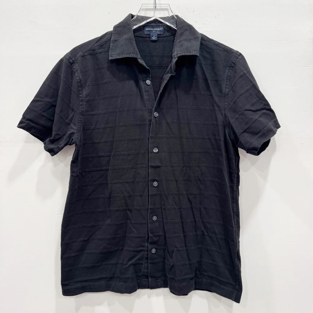 Banana Republic Black Button Down Short Sleeve Polo Shirt Cotton Medium